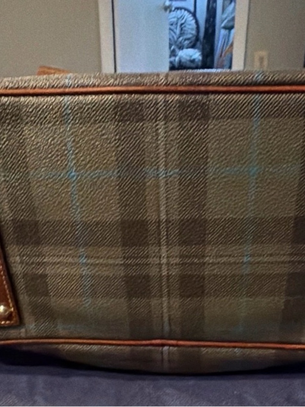 Dooney & Bourke Brown Plaid Leather-Trim Tote - Picture 2 of 3